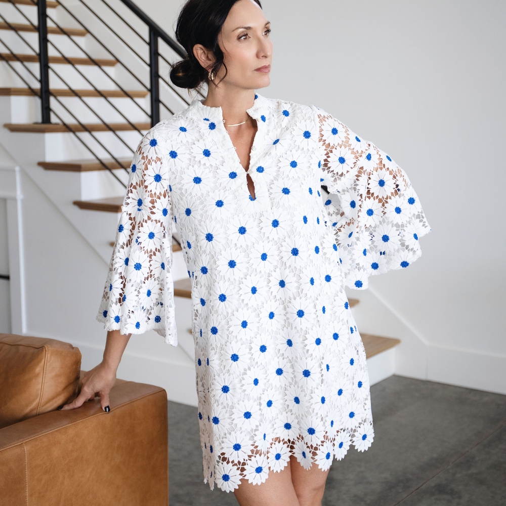 Elegant White and Blue Women's Dress - Picture 5 of 5
